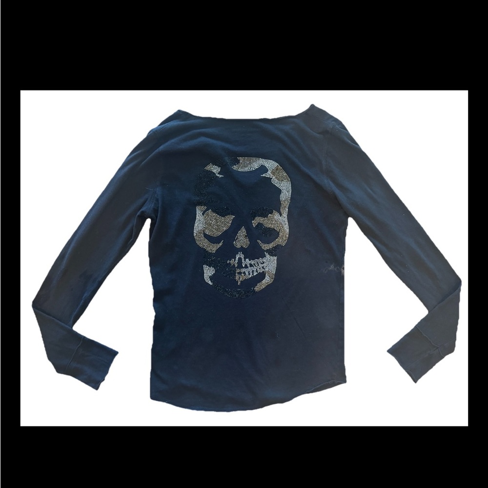 Zadig & Voltaire S Black Top Long Sleeve V Neck Soft Cotton S skull S